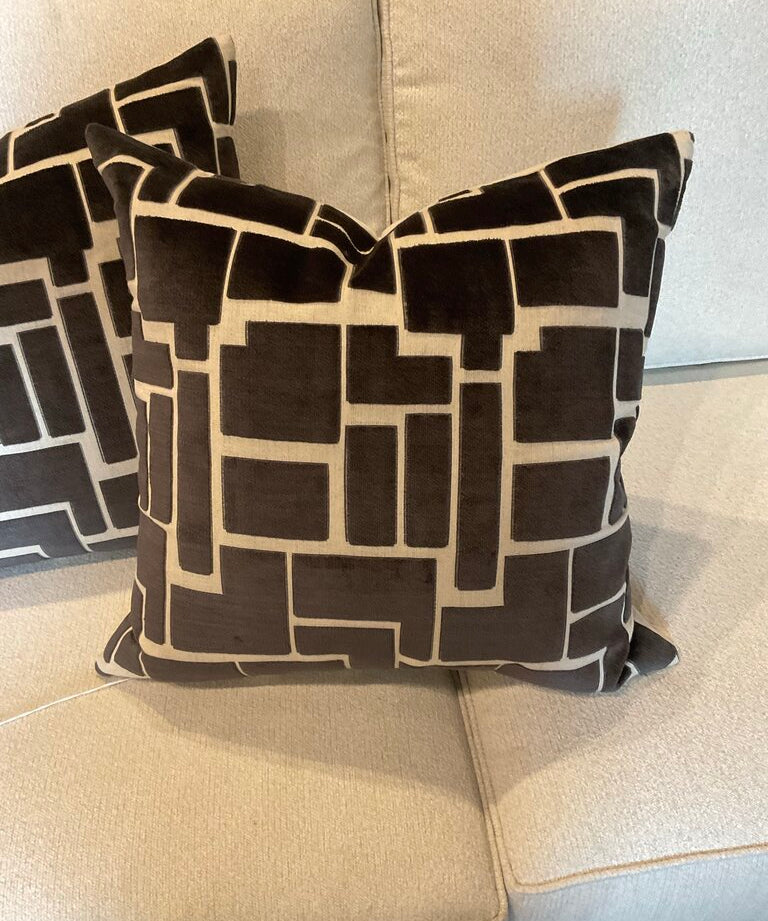 Pair Of D.V. Kap Cut Velvet Charcoal Grey Pillows 20" x 20"