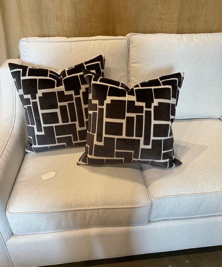 Pair Of D.V. Kap Cut Velvet Charcoal Grey Pillows 20" x 20"