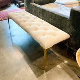 Global Views Stiletto Cowhide Leather Bench With Gold Metal Legs 61.75"L x 19"D x 20"T