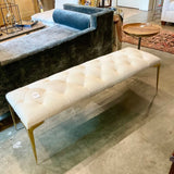 Global Views Stiletto Cowhide Leather Bench With Gold Metal Legs 61.75"L x 19"D x 20"T