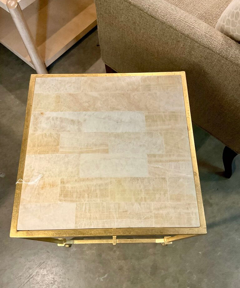 Accent Table With Stone Top And Gold Washed Metal Legs 16" x 16" x 24"H