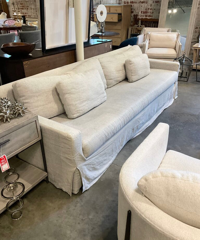 Restoration Hardware Sofa In Soft Grey Linen 108" W X 36"D X 24" T