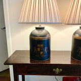 Pair Of Large English Style Tea Drum Lamps 9"Diam x 27"T