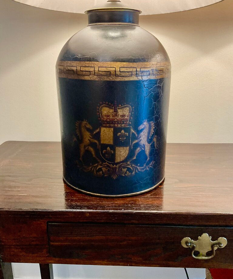 Pair Of Large English Style Tea Drum Lamps 9"Diam x 27"T
