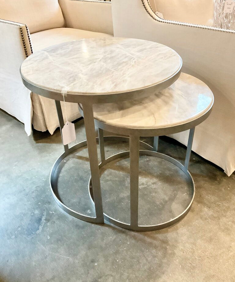 Bernhardt Tiffen Nesting Tables With Marble Tops 24" x 24" x 25.5"T Small 20" x 20" x 24"T