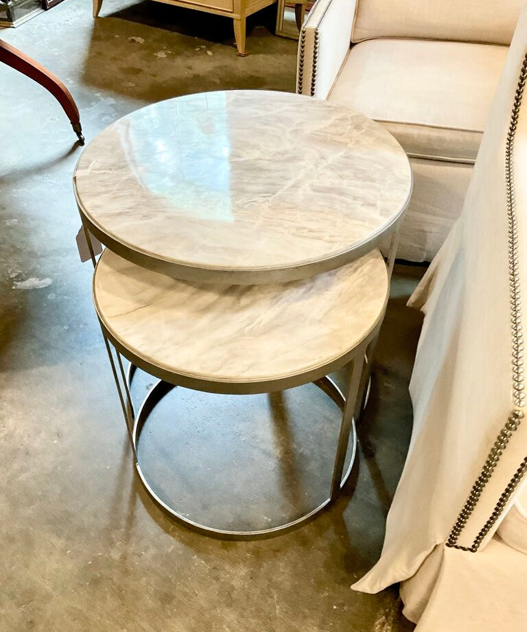 Bernhardt Tiffen Nesting Tables With Marble Tops 24" x 24" x 25.5"T Small 20" x 20" x 24"T