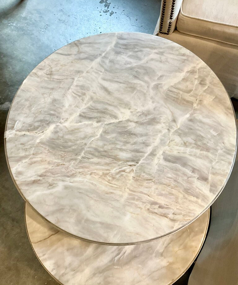 Bernhardt Tiffen Nesting Tables With Marble Tops 24" x 24" x 25.5"T Small 20" x 20" x 24"T