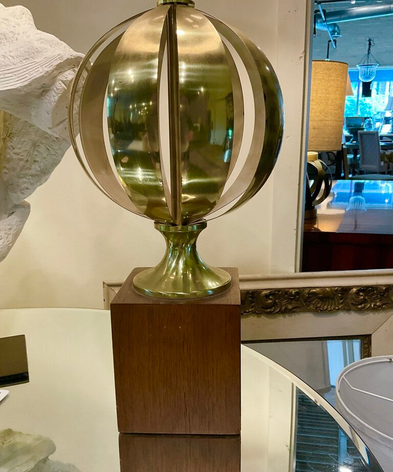 Vintage Brass Cut Ball Lamp 36" T