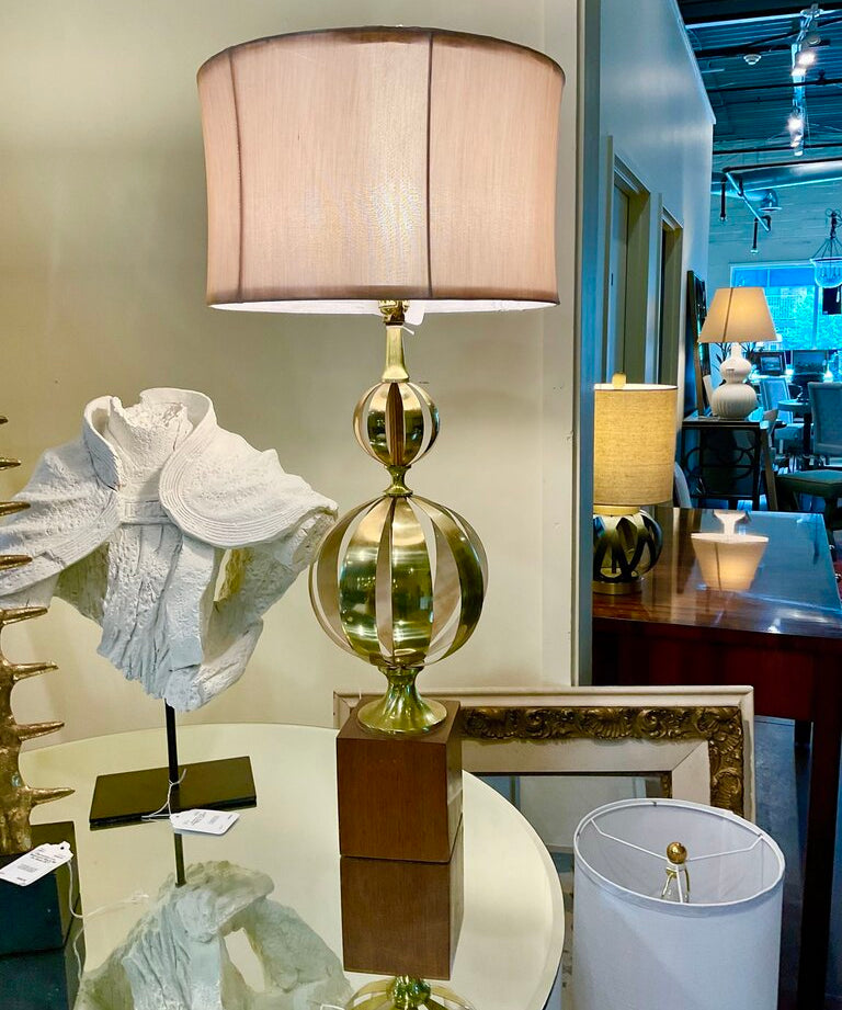 Vintage Brass Cut Ball Lamp 36" T