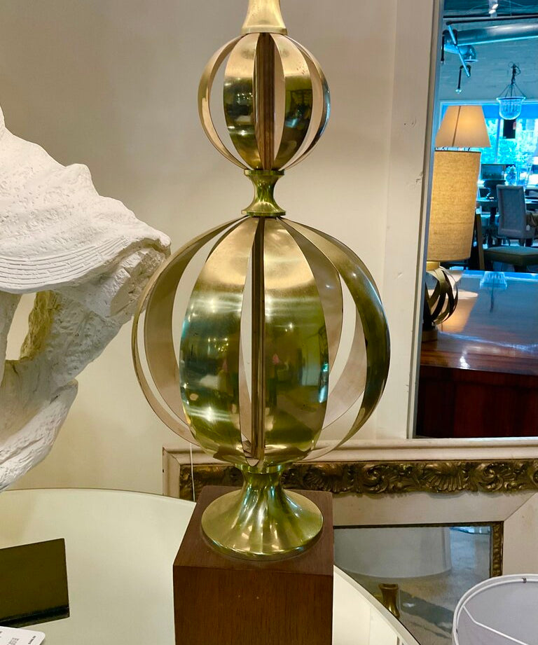 Vintage Brass Cut Ball Lamp 36" T