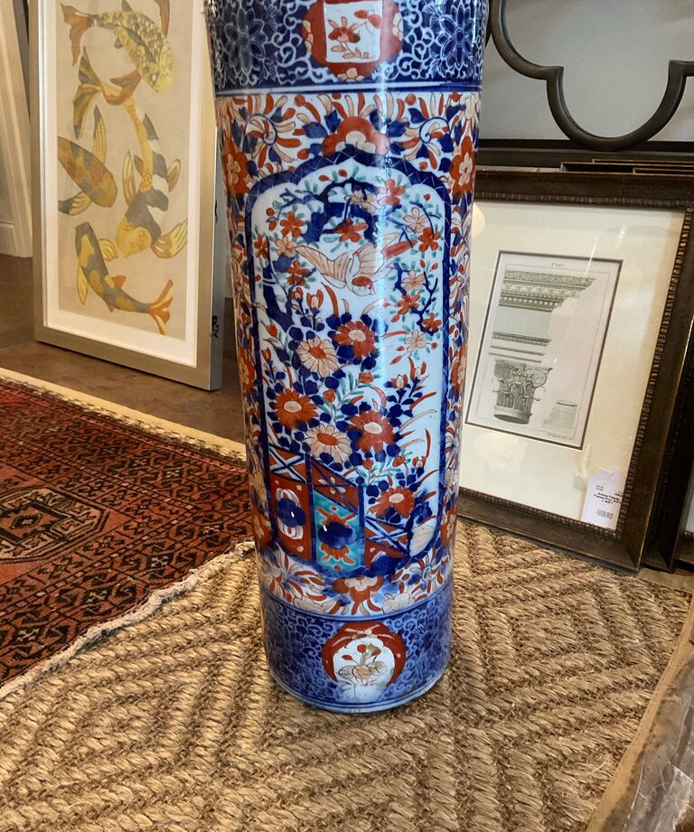 Antique Japanese Imari Umbrella Stand 24"T x 8.5"Diam