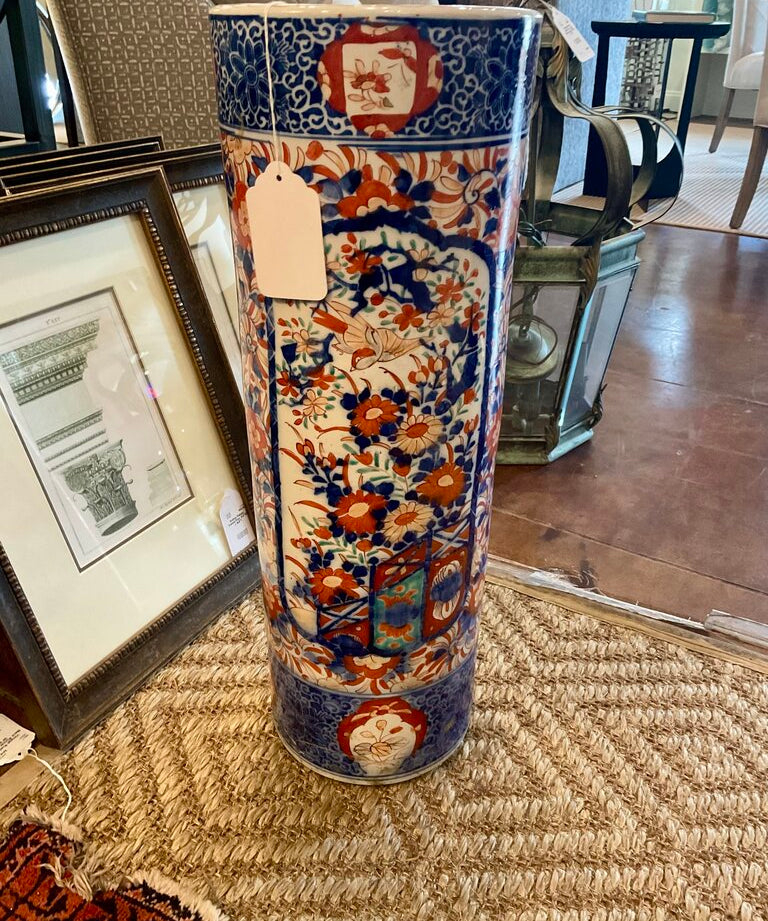 Antique Japanese Imari Umbrella Stand 24"T x 8.5"Diam