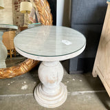 Round Pedestal Accent Table With Glass Top 22"Diam x 25.5"T