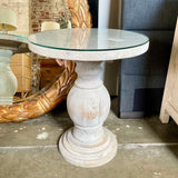 Round Pedestal Accent Table With Glass Top 22"Diam x 25.5"T