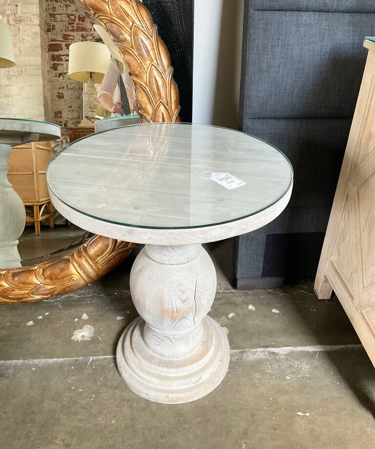 Round Pedestal Accent Table With Glass Top 22"Diam x 25.5"T