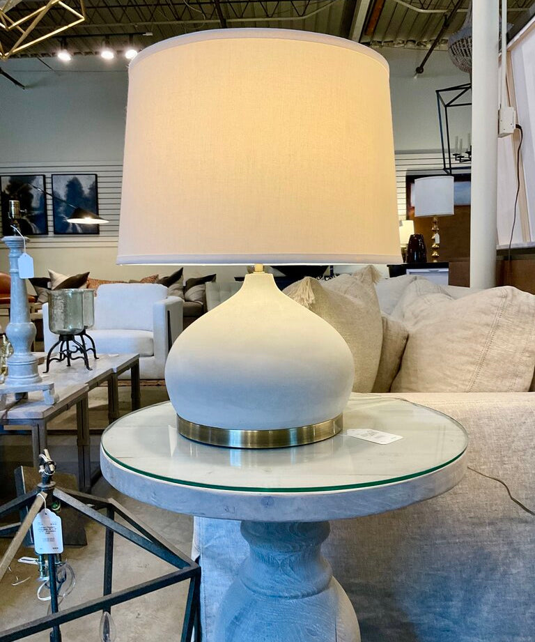 Pair Of Selene Concrete Lamps 23"To Finial 11"Diam