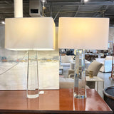 Pair Of Regina Andrews Cut Glass Tapered Hex Lamps/ Flaw on one / 32"to Finial