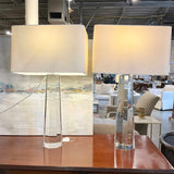 Pair Of Regina Andrews Cut Glass Tapered Hex Lamps/ Flaw on one / 32"to Finial