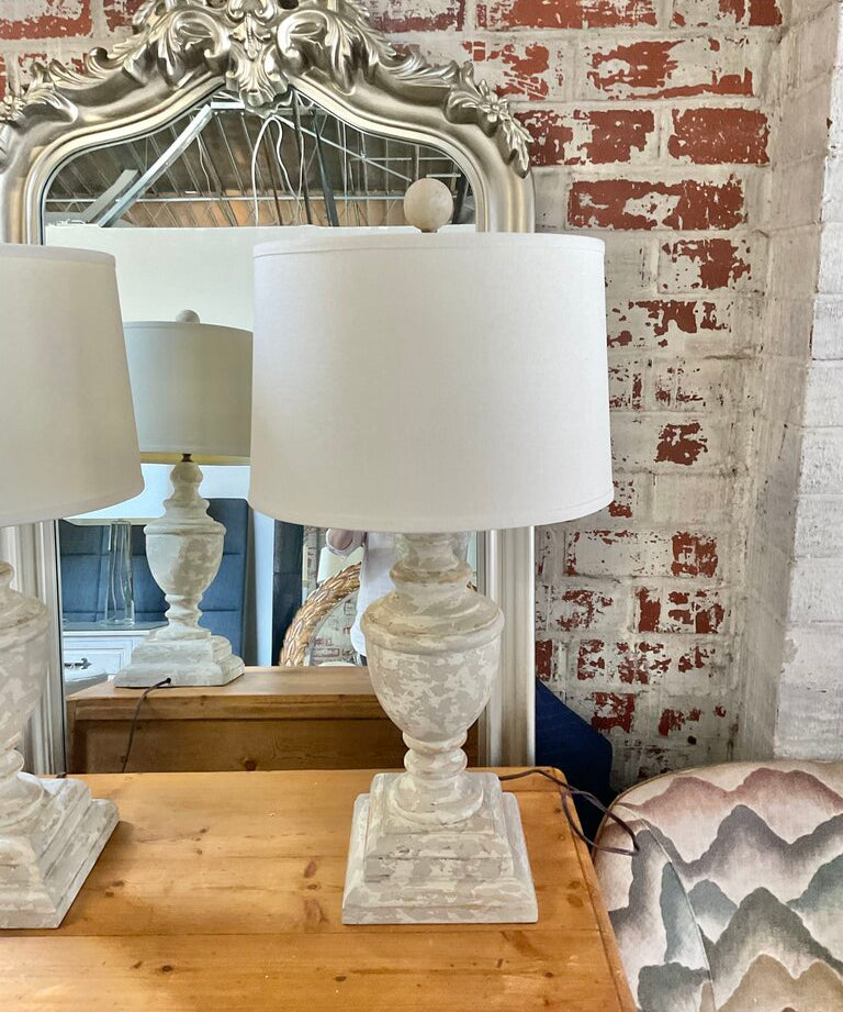 Pair Of Painted Urn Lamps 30"To Finial