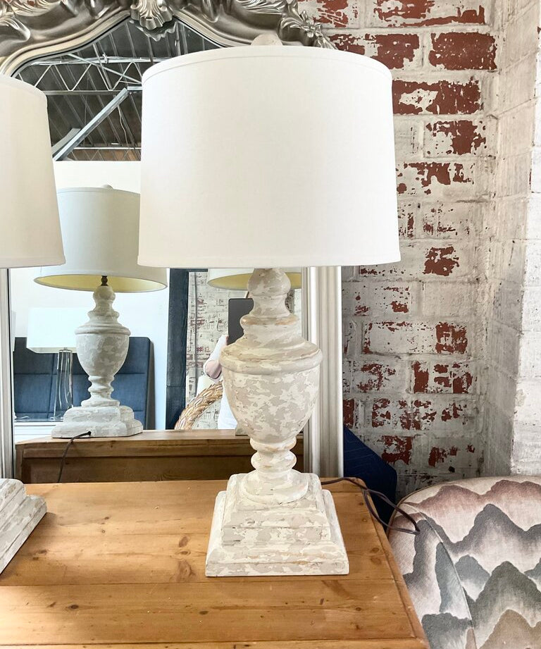 Pair Of Painted Urn Lamps 30"To Finial