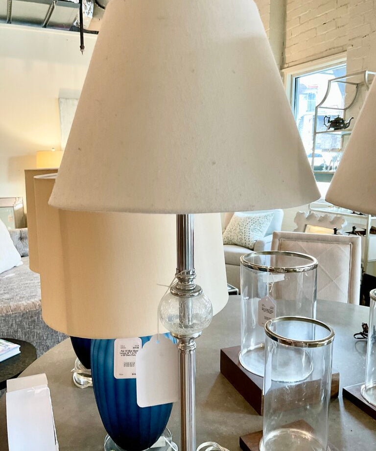 Pair of 30" Cysral and Chrome Lamps