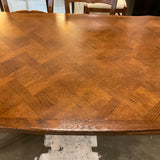 French Parquet Top Expanding Dining Table 70" W X 43"D X 29.5" T (120" W with Leaves)