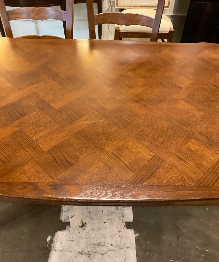 French Parquet Top Expanding Dining Table 70" W X 43"D X 29.5" T (120" W with Leaves)