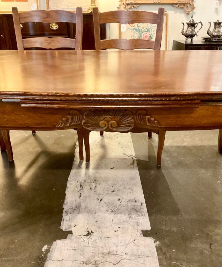 French Parquet Top Expanding Dining Table 70" W X 43"D X 29.5" T (120" W with Leaves)
