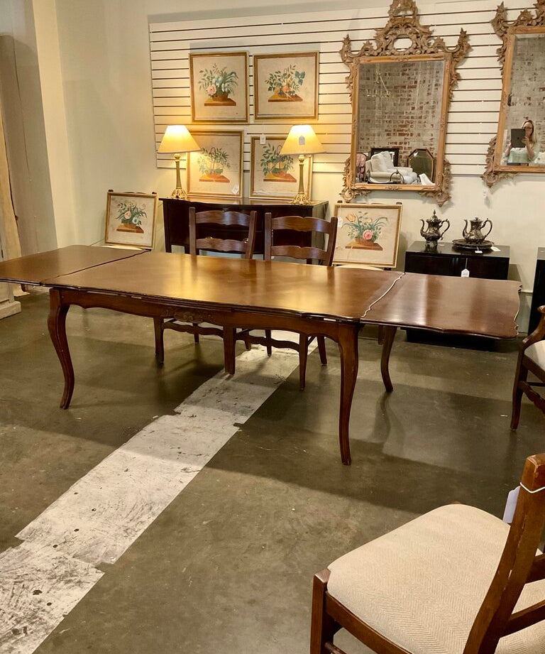 French Parquet Top Expanding Dining Table 70" W X 43"D X 29.5" T (120" W with Leaves)