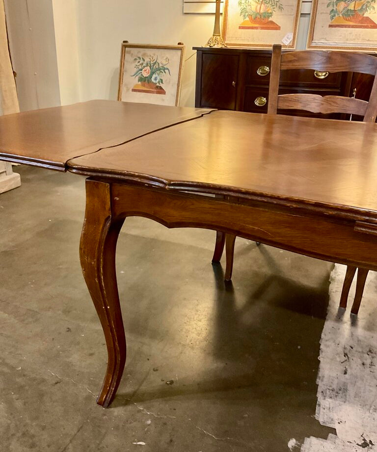 French Parquet Top Expanding Dining Table 70" W X 43"D X 29.5" T (120" W with Leaves)