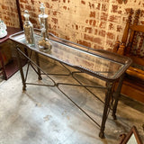 Iron Base Console Table w/ Bronze & Glass Top 53.5" W x 16.5"D x 31.5"T