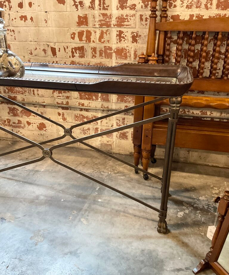 Iron Base Console Table w/ Bronze & Glass Top 53.5" W x 16.5"D x 31.5"T