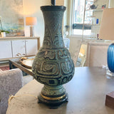 Manner of James Mont Chalkware Table Lamp in Patinated Bronze Finish 38" T