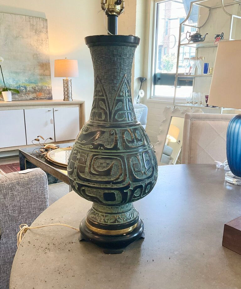 Manner of James Mont Chalkware Table Lamp in Patinated Bronze Finish 38" T