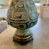 Manner of James Mont Chalkware Table Lamp in Patinated Bronze Finish 38" T