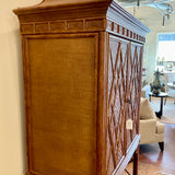 Vintage Bamboo And Rattan Cabinet w/ Pocket Doors 42.5"W x 24"D x 76"T