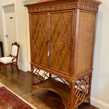 Vintage Bamboo And Rattan Cabinet w/ Pocket Doors 42.5"W x 24"D x 76"T