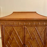 Vintage Bamboo And Rattan Cabinet w/ Pocket Doors 42.5"W x 24"D x 76"T