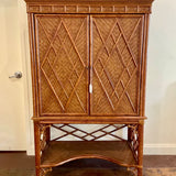 Vintage Bamboo And Rattan Cabinet w/ Pocket Doors 42.5"W x 24"D x 76"T