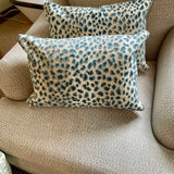 Pair Of Custom Lumbar Pillows In Cowtan And Tout Blue Leopard Fabric 11" x 7"