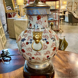 Japanese Imari Style Vase Lamp with Gold foo Dog Head Detail 26" T