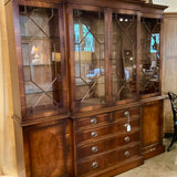 Mathews Furniture English Breakfront/Bookcase In Mahogany With Interior Lighting 87"W x 19"D x 88"T