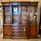 Mathews Furniture English Breakfront/Bookcase In Mahogany With Interior Lighting 87"W x 19"D x 88"T
