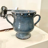 Large Blue Glazed Ceramic Planter 10"Diam x 12"H