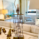 Vintage Bruno Lucite And Gold Metal Table Lamp 29"To Finial x 7"W fixture