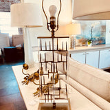 Vintage Bruno Lucite And Gold Metal Table Lamp 29"To Finial x 7"W fixture