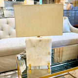 Large Alabaster Lamp With Gold Detail 24.4 "To Finial x 12" x 9.5"Base