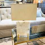 Large Alabaster Lamp With Gold Detail 24.4 "To Finial x 12" x 9.5"Base
