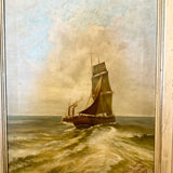 Antique Oil Painting Of Ships 22.5" 29"T