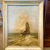 Antique Oil Painting Of Ships 22.5" 29"T